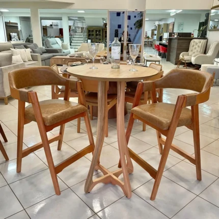 Kit Mesa Bistrô com 2 Banquetas em Madeira e Couro Eco (5543-109)