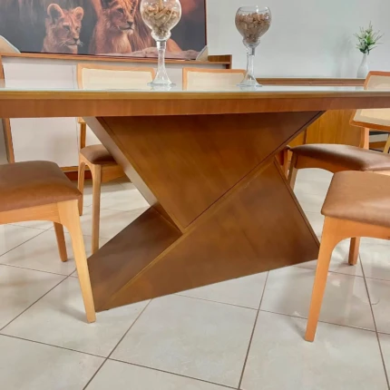 Mesa 1,80m Zafira com Vidro (5989) com 6 Cadeiras Romana em Tela (5051) - Imagem 4