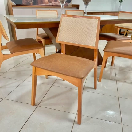 Mesa 1,80m Zafira com Vidro (5989) com 6 Cadeiras Romana em Tela (5051) - Imagem 5