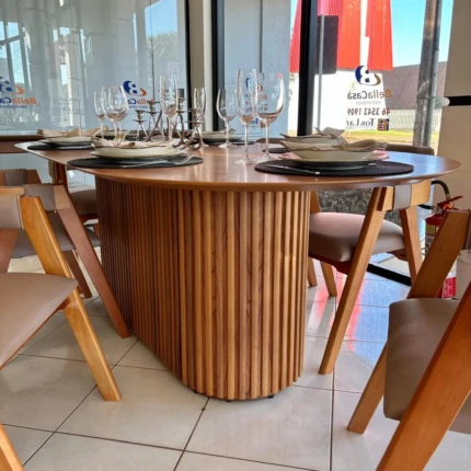 Mesa Oval 2,20m Ripada Cinamomo (2729) com 6 Cadeiras Olive Impermeável Facto (1275) - Imagem 5