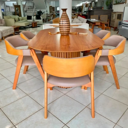 Mesa Oval 2,20m Ripada Cinamomo (2729) com 6 Cadeiras Olive Impermeável Facto (1275) - Imagem 3