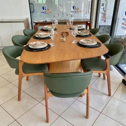 Mesa 2,40m Organica Dunas (6011) com 8 Cadeiras Pietra em Corino Verde (3172)