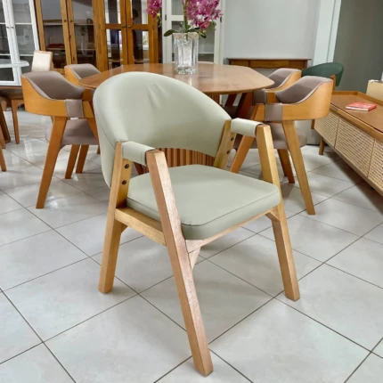 Mesa Organica Ripada com Vidro Off White (4678) com 4 Cadeiras Dora Corino Bege (5570) - Imagem 3