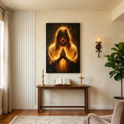 Quadro Cristo em Luz Dourada 1,05m x 1,55m em Canva (5286)