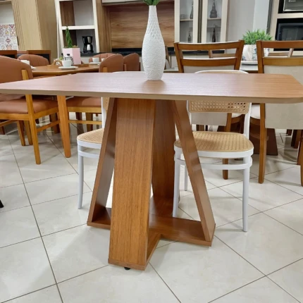 Mesa 1,20m Tampo Freijo (1851) com 4 Cadeira Roma Branca com Detalhe Bege (6427) - Imagem 4