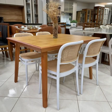 Mesa 1,15m Avela (3648) com 4 Cadeira Roma Branca com Detalhe Bege (6427)