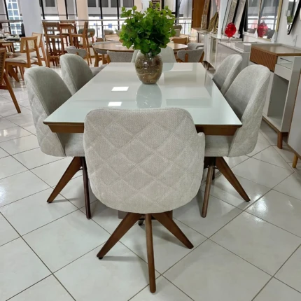 Mesa 1,80m Zafira com Vidro (5989) com 06 Cadeiras Giratorias Leia (2858) - Imagem 4