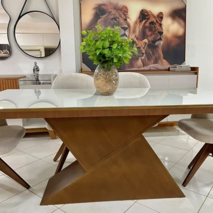 Mesa 1,80m Zafira com Vidro (5989) com 06 Cadeiras Giratorias Leia (2858) - Imagem 5