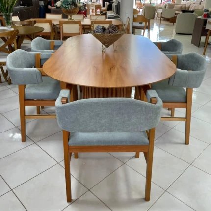 Mesa Oval 2,20m Ripada Cinamomo (2729) com 6 Cadeiras Vera com Braço (2914) - Imagem 3