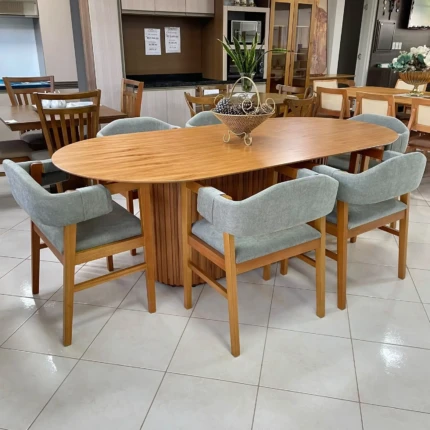 Mesa Oval 2,20m Ripada Cinamomo (2729) com 6 Cadeiras Vera com Braço (2914)