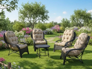 Art- Cadeira Descanso PRETO com Almofada Fendi (CD 424) + 1 Mesa Oval FIBRA PRETO (CD 4609) img